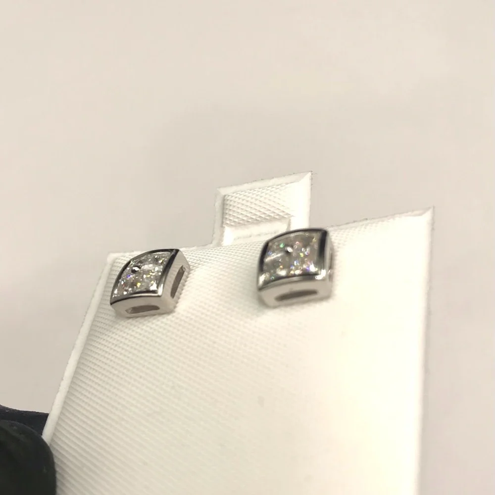 925 Sterling Silver Square 0.40CTW MOISSANITE  Stud Earrings Screw Back